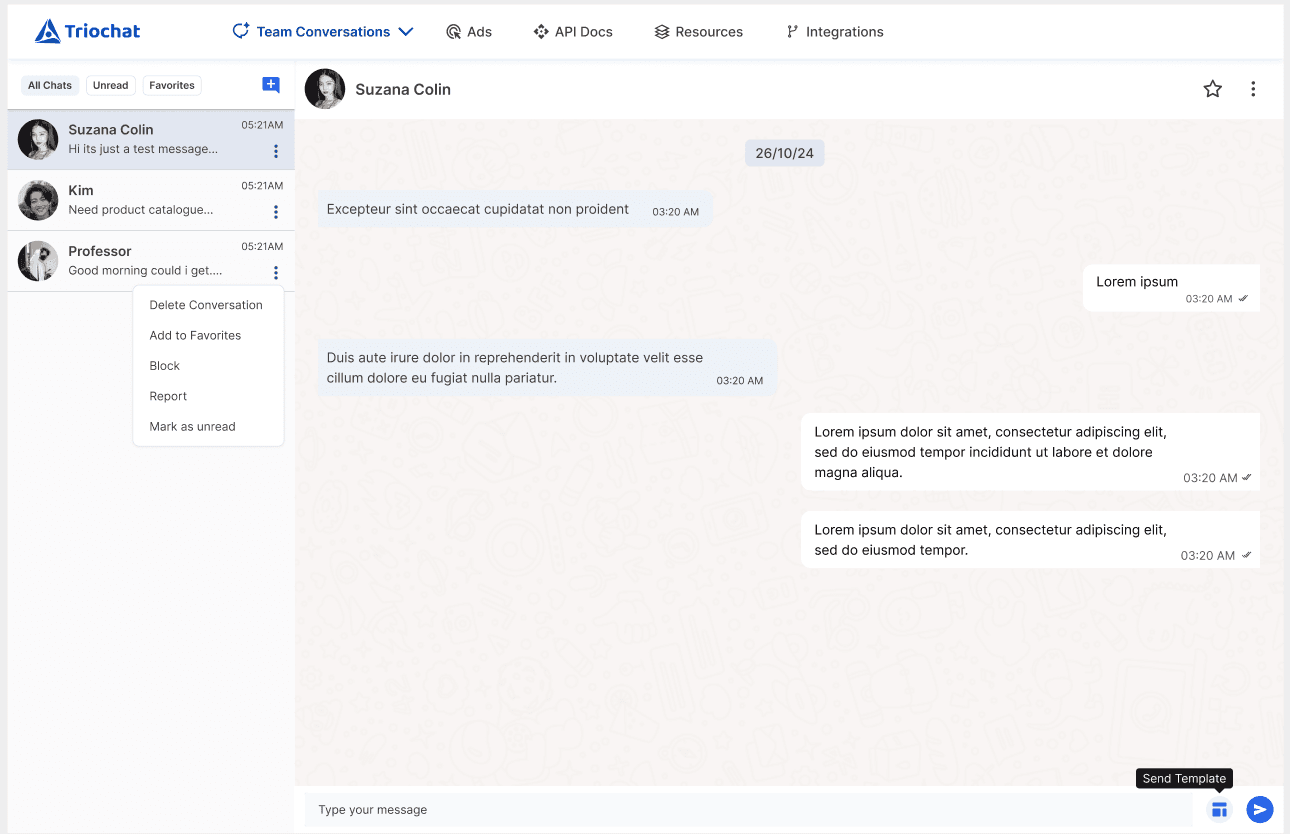 Main dashboard showing conversation overview